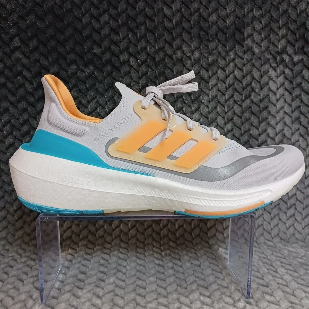 Adidas UltraBoost Light Grey Flash Orange Cyan Men's Walking Running Shoes Sz 10